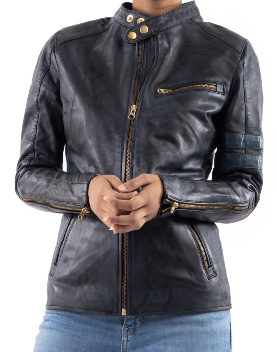 Distressed Café Racer Vintage Leather Jacket Women - Image 6