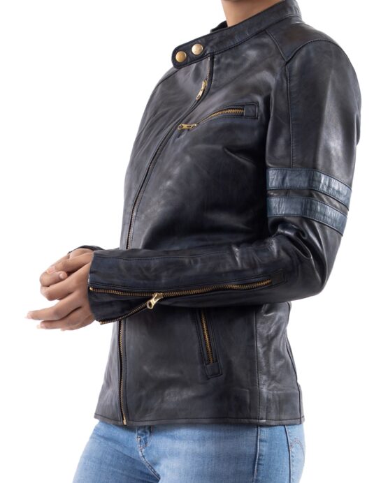 Distressed Café Racer Vintage Leather Jacket Women - Image 5