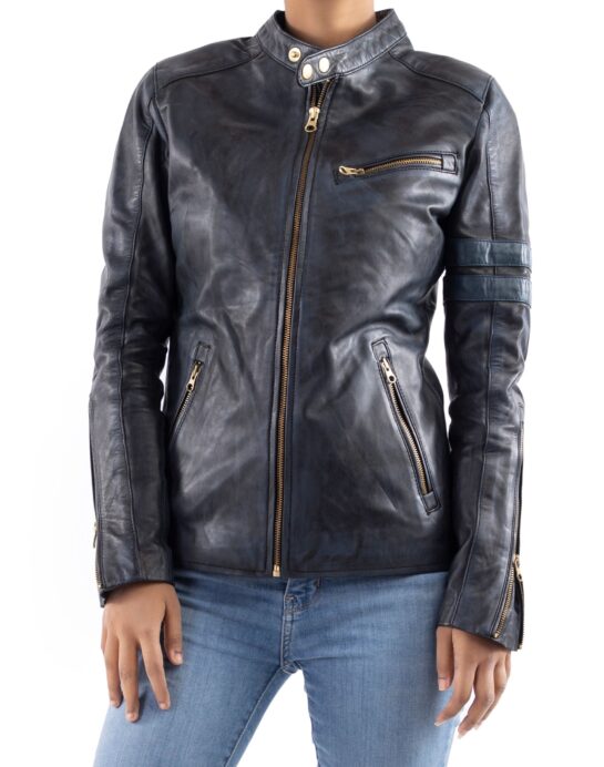 Distressed Café Racer Vintage Leather Jacket Women - Image 8