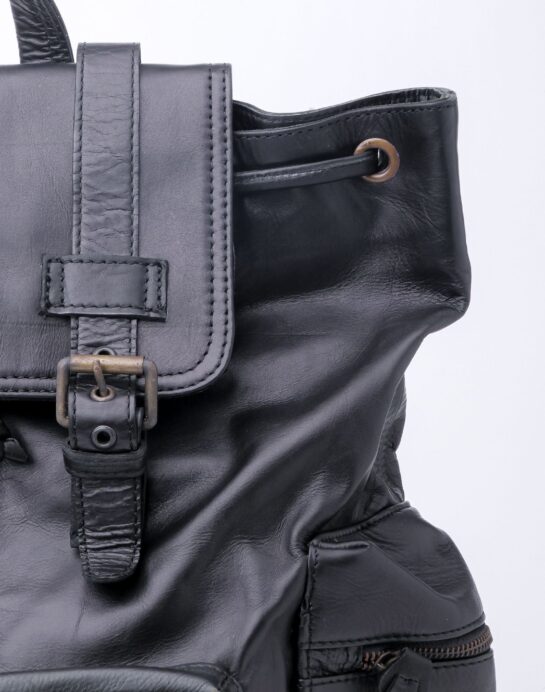 Leather Backpack Travel Laptop Office Bag- Granite Black - Image 3