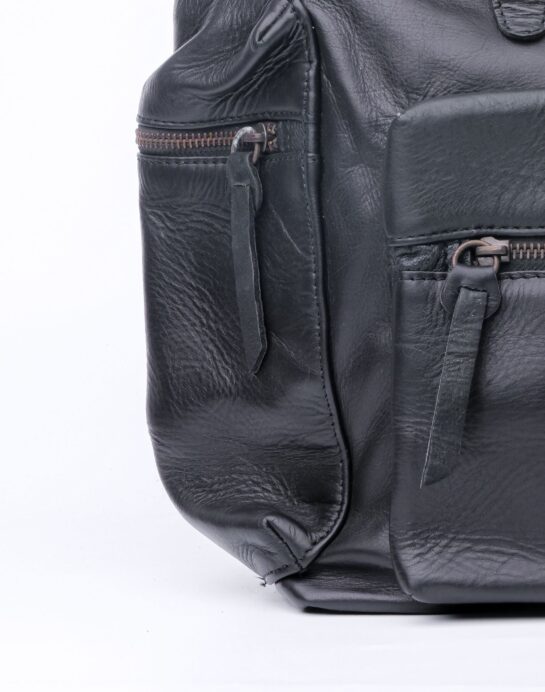 Leather Backpack Travel Laptop Office Bag- Granite Black - Image 5