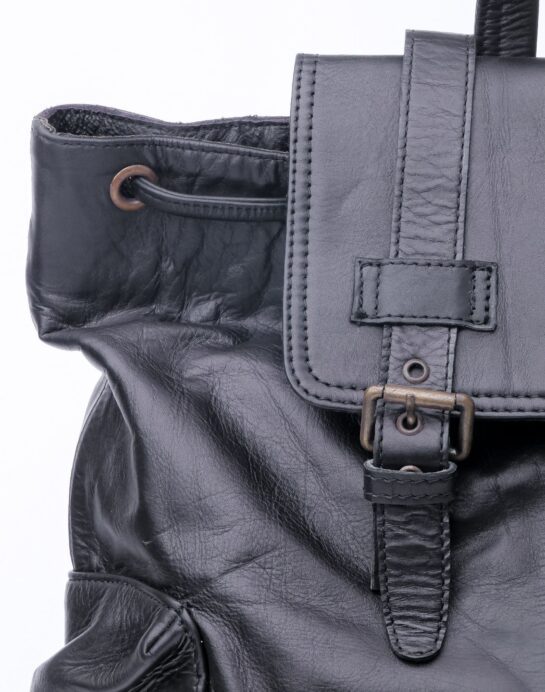 Leather Backpack Travel Laptop Office Bag- Granite Black - Image 6