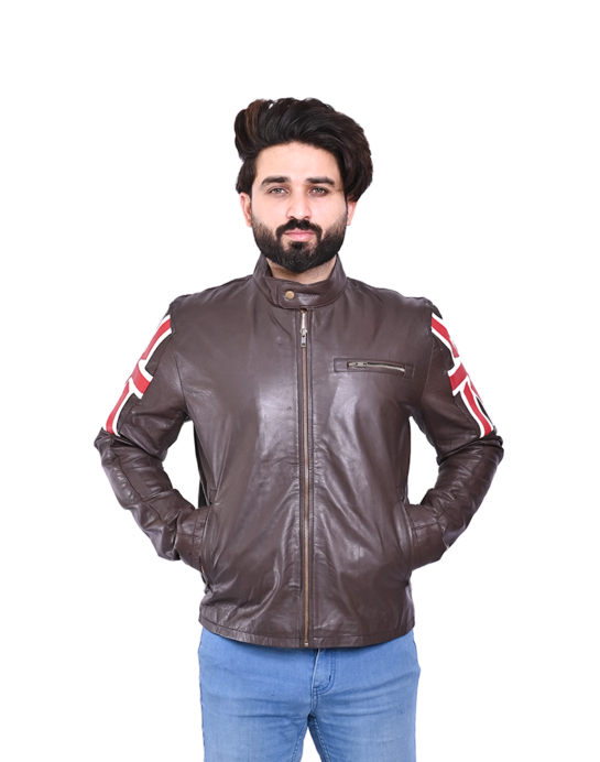 Class yak Men's Fashion Café Racer UK Flag Real Leather Jacket