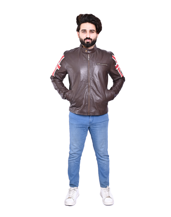 Class yak Men's Fashion Café Racer UK Flag Real Leather Jacket - Image 2