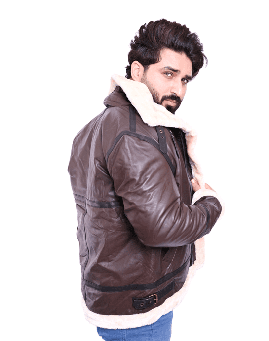 James Men's Brown Leather Faux Shearling Jacket - Image 3