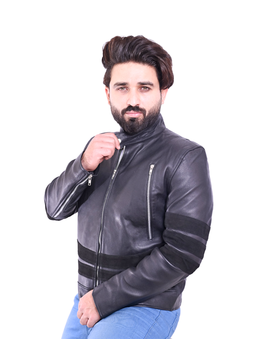 Damian Black Leather Biker Jacket - Image 5