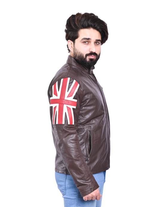 Class yak Men's Fashion Café Racer UK Flag Real Leather Jacket - Image 3