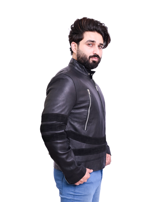 Damian Black Leather Biker Jacket - Image 3