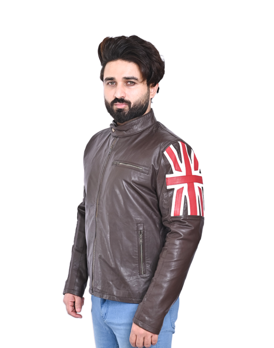 Class yak Men's Fashion Café Racer UK Flag Real Leather Jacket - Image 4