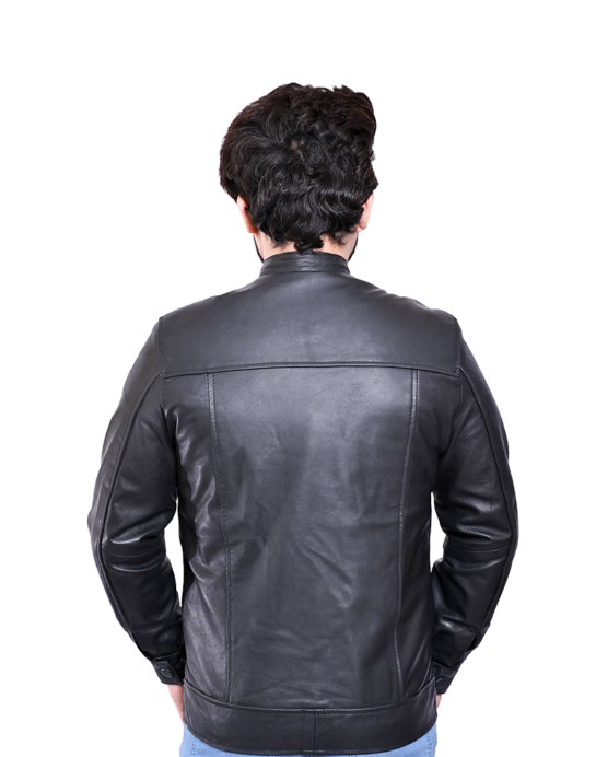 Dodge Men's Black Cafe Racer Leather Biker Jacket - Image 4