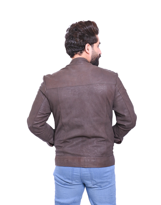 Dodge Men's Brown Leather Racer Jacket - Image 5