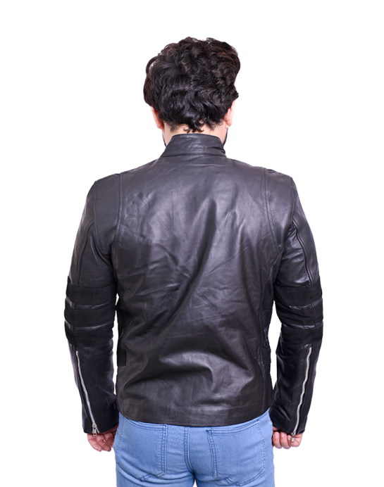 Damian Black Leather Biker Jacket - Image 4